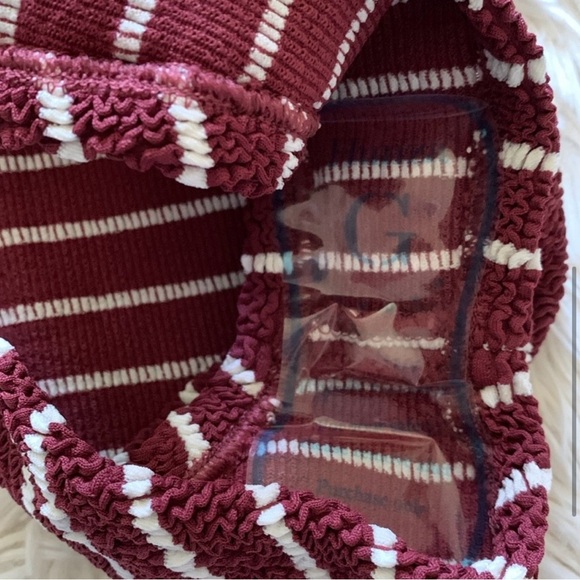 NWT hunza g striped celine swimsuit in wine/white - Picture 6 of 9